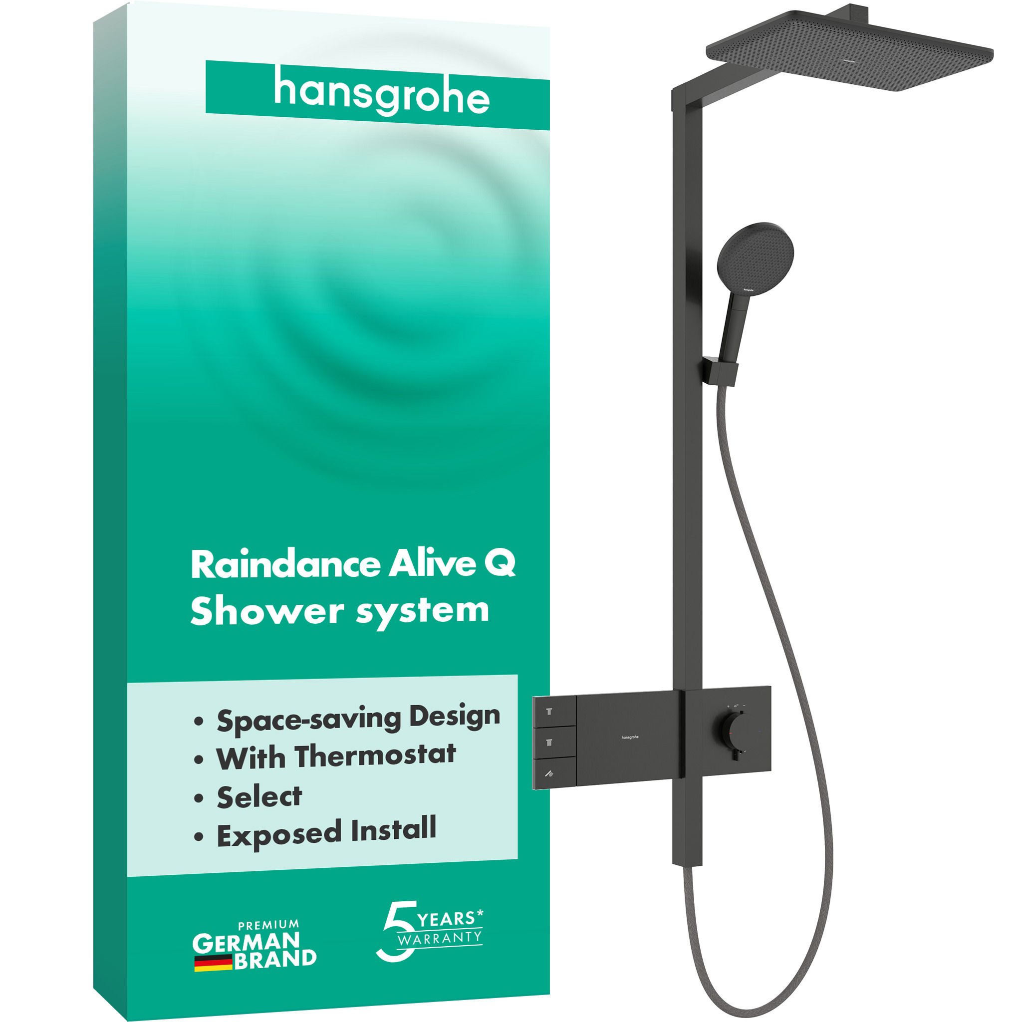 Душова система hansgrohe Raindance Alive Q 210/340 2jet з ShowerSelect Comfort, 24590340 чорний матовий хром - зображення